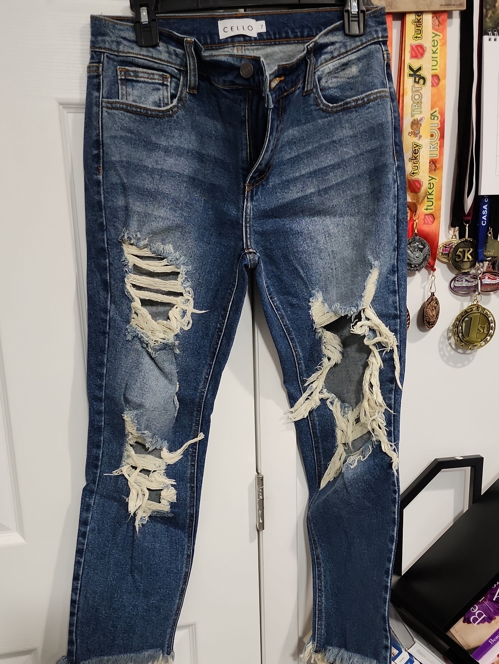 Cello Women's Dark Blue Distressed Ripped Skinny Jeans